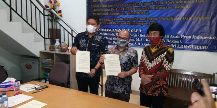 Tangani Perlindungan Anak di Kota Bekasi, LPA Bekasi, Asah Pena Indonesia dan LBH Geram Tandatangani MoU