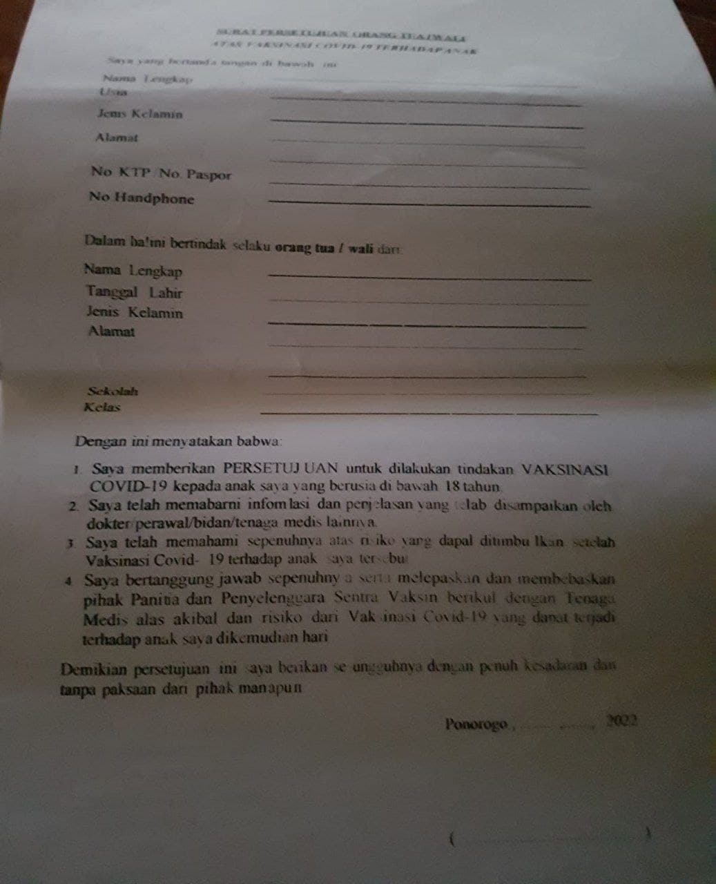 Wali Murid Ragukan Surat Persetujuan Orang Tua / Wali Atas Vaksinasi Anak Usia 6 - 11 Tahun