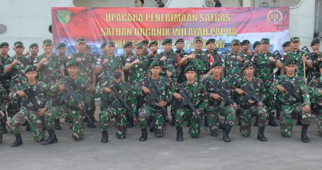 Danrem 174 Merauke Pimpin Upacara Penerimaan Satgas Satuan Organik Yonif Raider 600/Modang