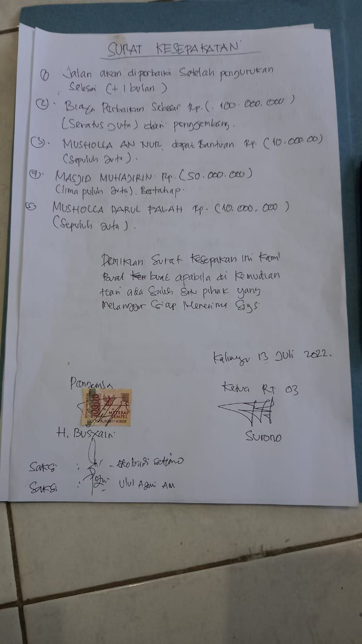 Warga Karang Tengah Kaliwungu Membuat Surat Aduan Kepada Pimpinan LSM Jaka Surya Kendal